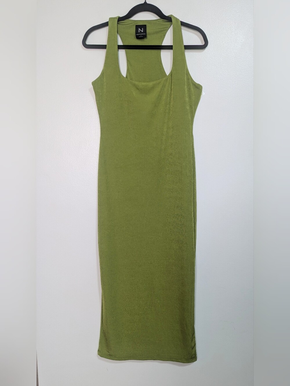 Naked Wardrobe Olive Green Stretch Bodycon Midi Dress Size XL